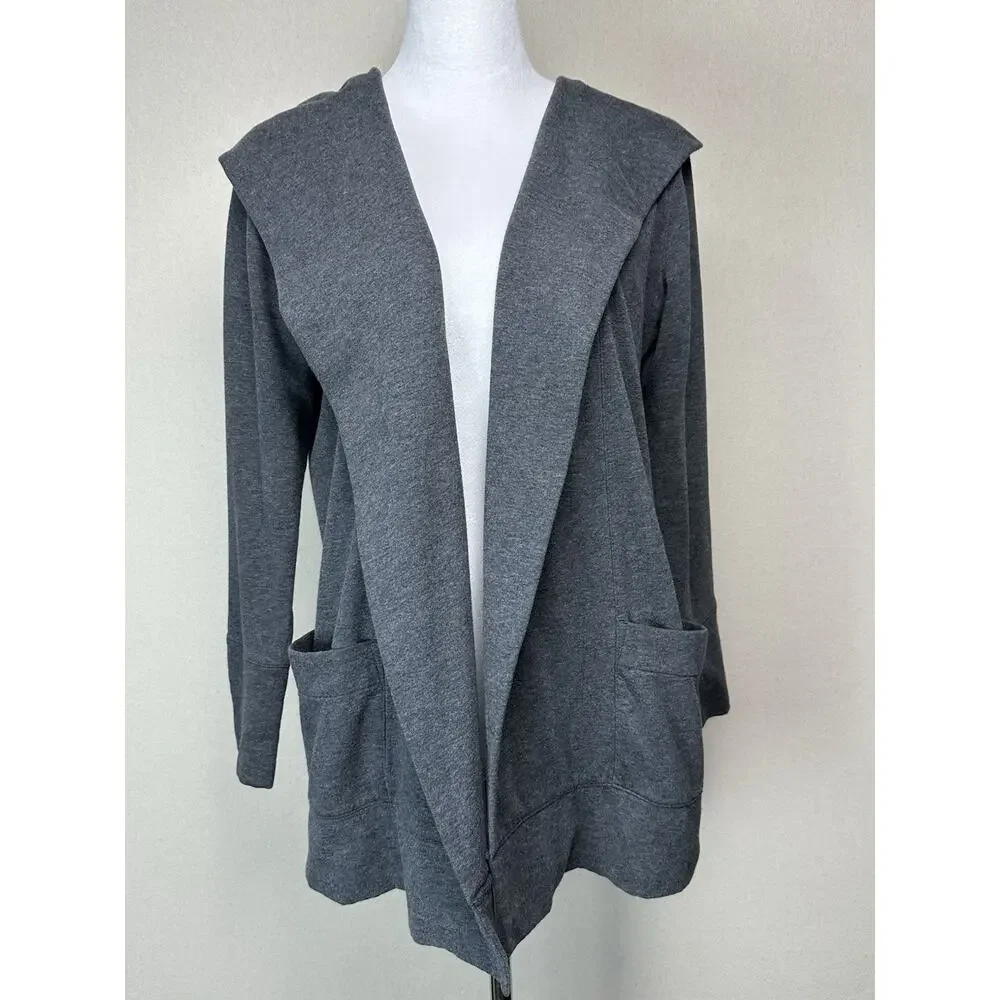 ANN TAYLOR LOFT‎ Cardigan XS Open Front Hooded Cotton Blend Gray Classic